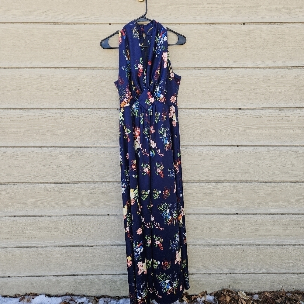 vintage 1960s Gay Gibson blue floral maxi dress SEE MEASUREMENTS